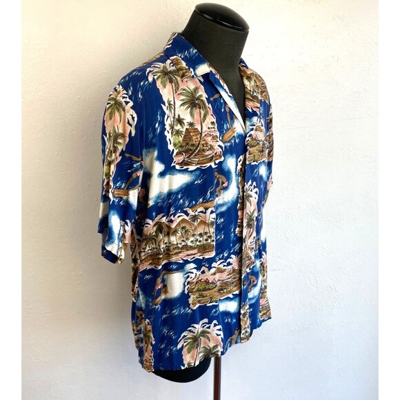 Vintage 70s Joe Kealuhas Reyn Spooner Surfer Shirt XL Rayon Short Sleeves Button - Picture 9 of 13